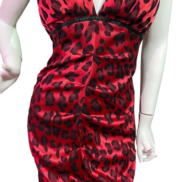 LE CHÂTEAU NWT RED ANIMAL PRINT HALTER TOP LOW-CUT BACK DRESS Size XL - Picture 2 of 16